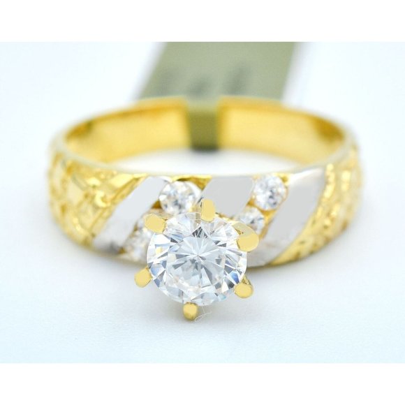 White Sapphire Engagement Ring 14K Yellow Gold